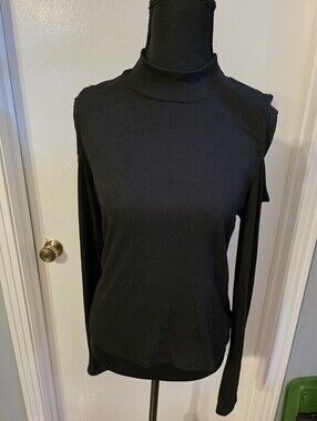 Black Cold-Shoulder Turtleneck Top